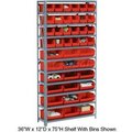 Global Equipment Steel Open Shelving with 15 Red Plastic Stacking Bins 6 Shelves - 36x12x39 603242RD